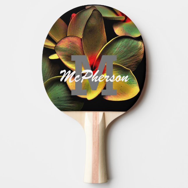 Flower Blossom Monogram and Name Ping Pong Paddle (Front)