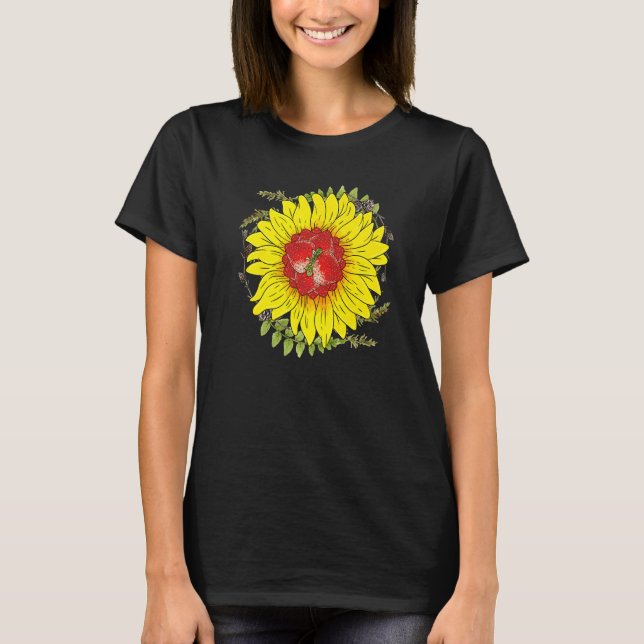 Flower Blossom Red Berry Gardener Strawberry Sunfl T-Shirt (Front)