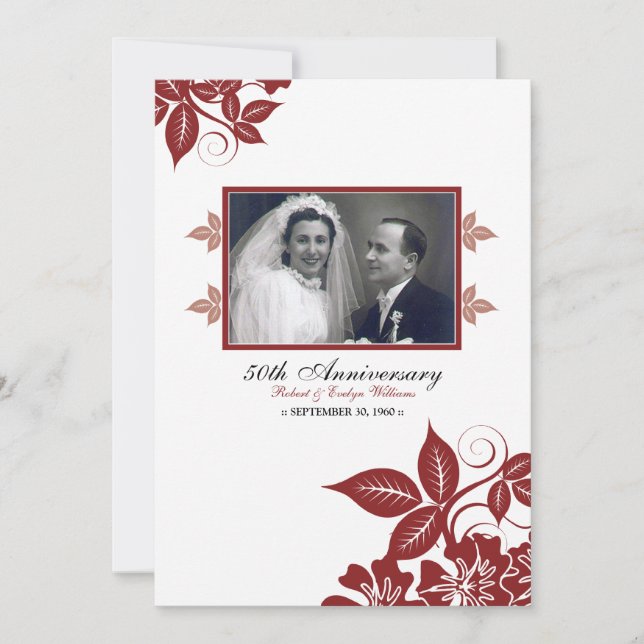 Flower Blossoms Anniversary Party Invite (red) (Front)