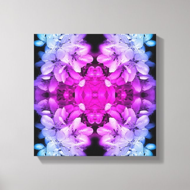 Flower Blossoms Black And White Abstract Tinted  Canvas Print (Front)