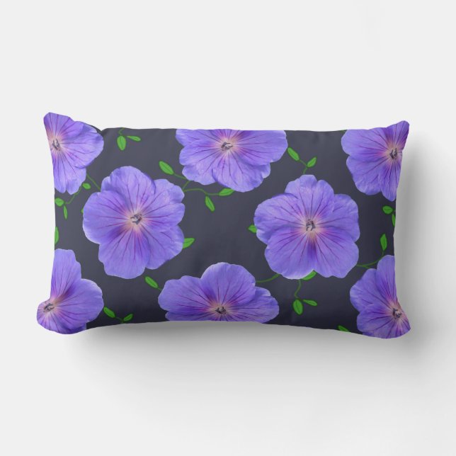 Flower Blue Geranium on any Colour Lumbar Cushion (Front)