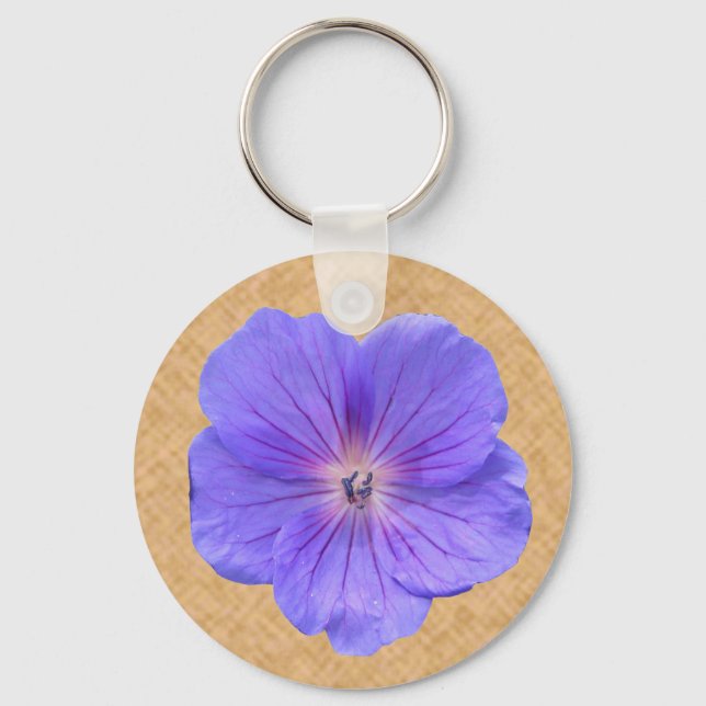 Flower Blue Geranium Photo Key Ring (Front)
