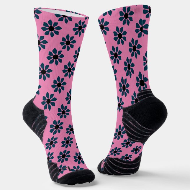  Flower Blue Teal Pattern Socks (Angled)