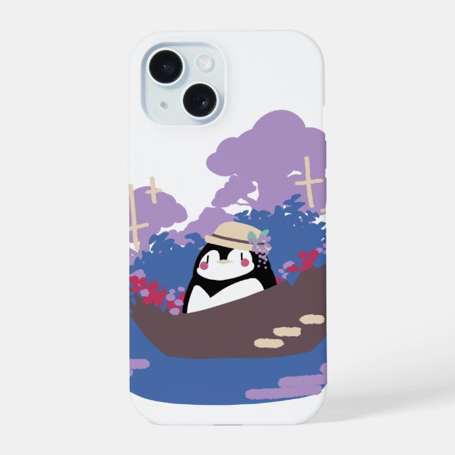 Flower Boat Penguin iPhone 15 Case (Back)