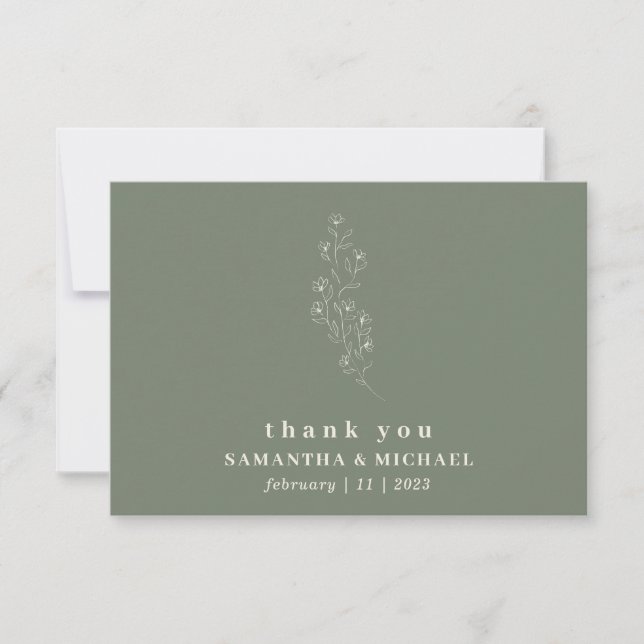 Flower Boho sage beige Indie weds thank you Invitation (Front)