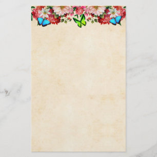 Flower Border and Butterflies Stationery
