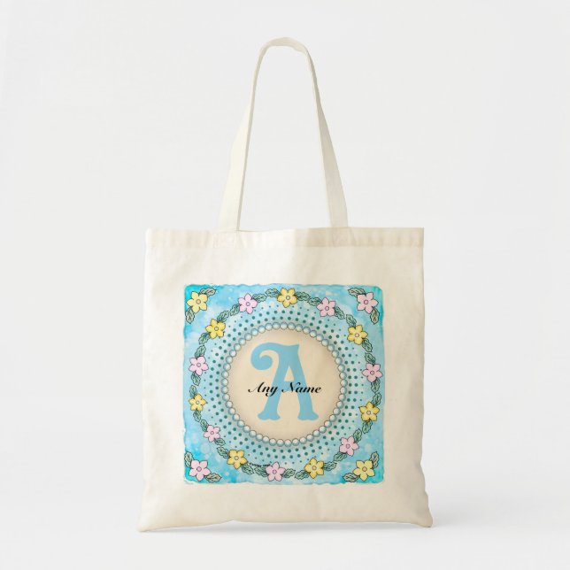 Flower Border Monogram  Tote Bag (Front)