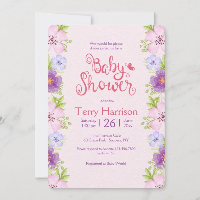 Flower Border Pink Baby Shower Invitation (Front)