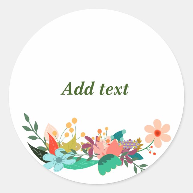 Flower Border Template, Customisable, Classic Round Sticker (Front)