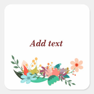 Flower Border Template, Customisable, Square Sticker