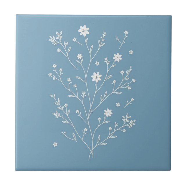 flower botanical blue tile (Front)
