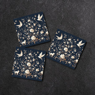 flower botanical blue tile