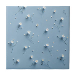 flower botanical blue tile