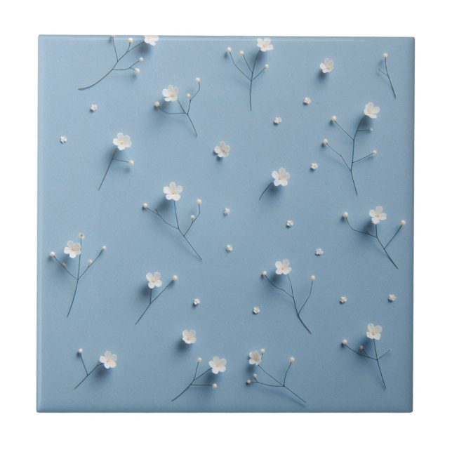 flower botanical blue tile (Front)