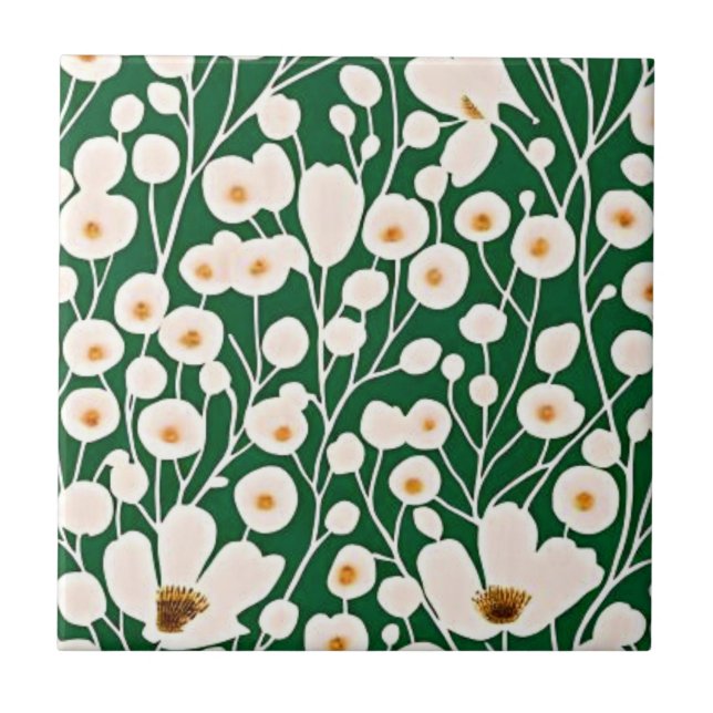 flower botanical emerald green tile (Front)