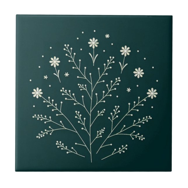 flower botanical emerald green tile (Front)