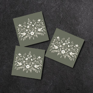 flower botanical green tile