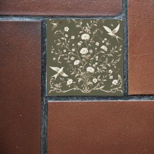 flower botanical green tile