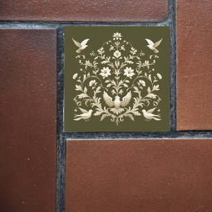 flower botanical green tile