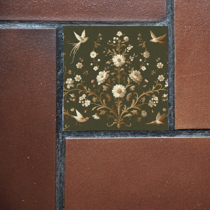 flower botanical green tile