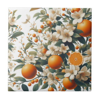 flower botanical oranges tile