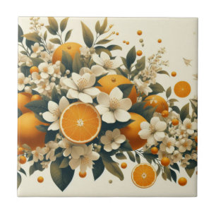 flower botanical oranges tile