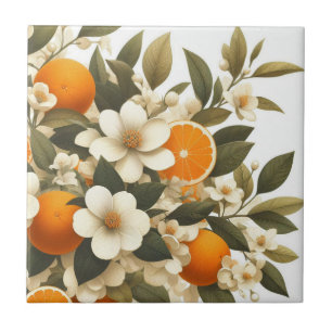 flower botanical oranges tile