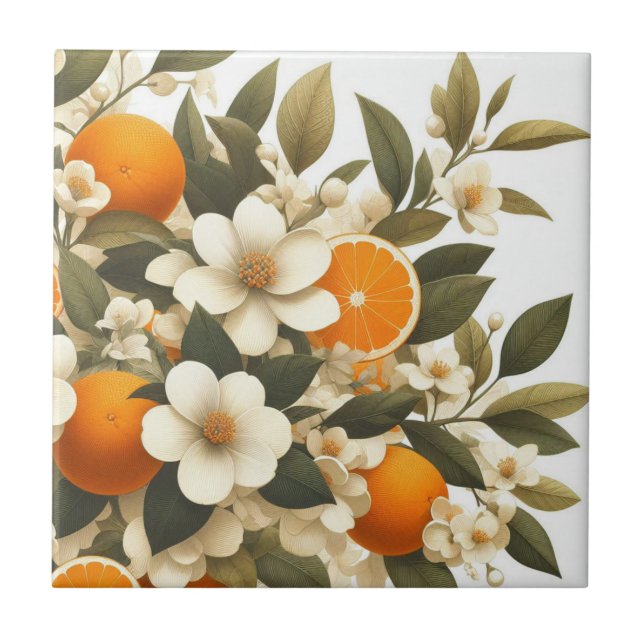flower botanical oranges tile (Front)