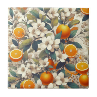 flower botanical oranges tile