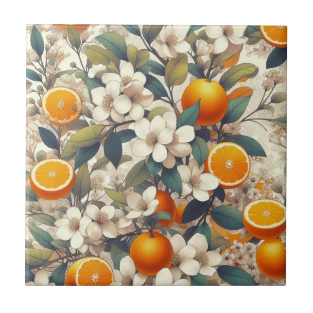 flower botanical oranges tile (Front)