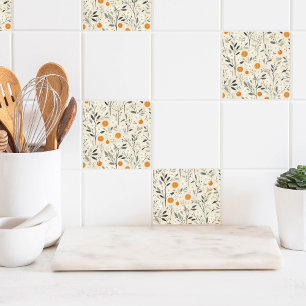 flower botanical oranges tile