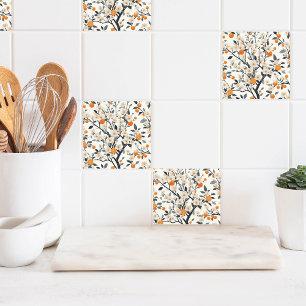 flower botanical oranges tile