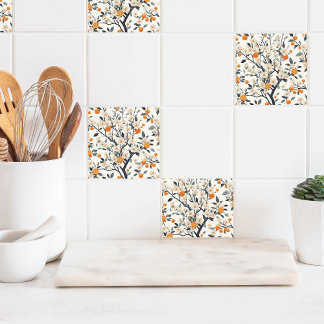 flower botanical oranges tile