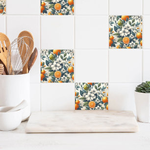 flower botanical oranges tile