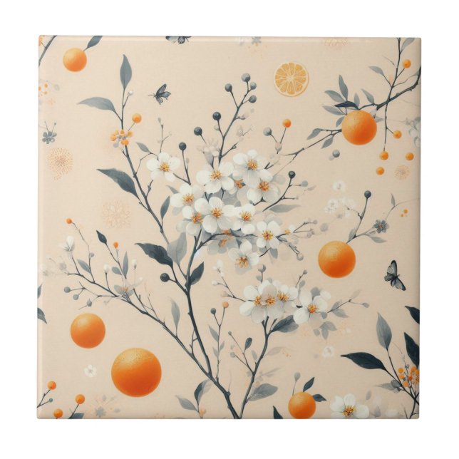 flower botanical oranges tile (Front)
