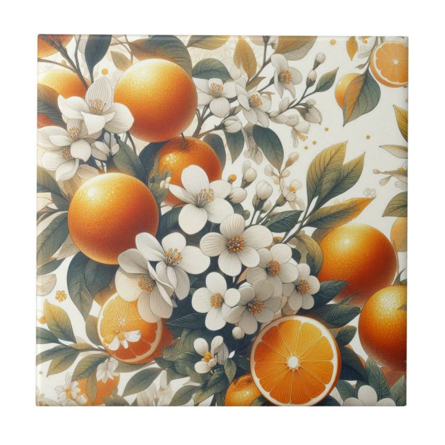 flower botanical oranges tile (Front)