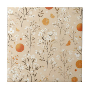 flower botanical oranges tile