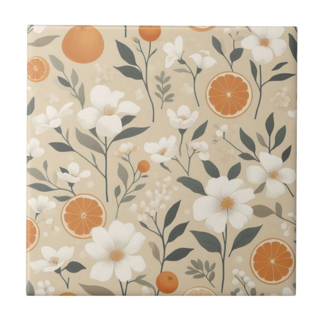 flower botanical oranges tile (Front)