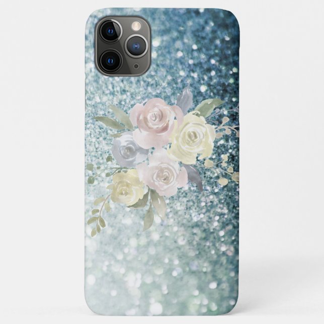 *~* Flower Bought TEAL Floral Ombre Glitter Case-Mate iPhone Case (Back)