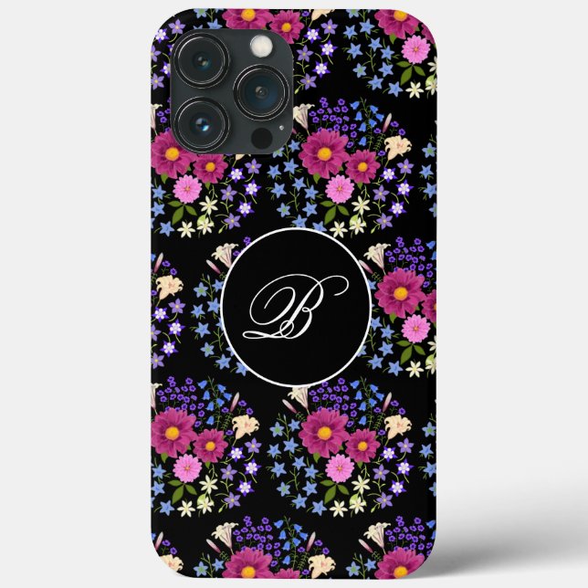 Flower Bouquet Black Monogram Case-Mate iPhone Case (Back)