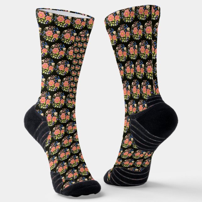  Flower Bouquet Black Socks (Angled)