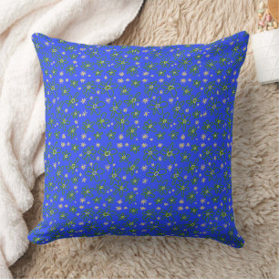 Flower Bouquet Daisy Meadow Blue Green Pink Yellow Cushion