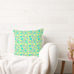 Flower Bouquet Daisy Meadow Lime Blue Pink White Cushion