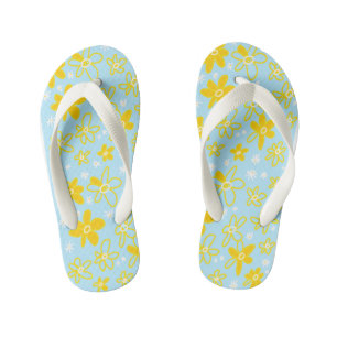 Flower Bouquet Daisy Meadow Sky Yellow White Kid's Flip Flops