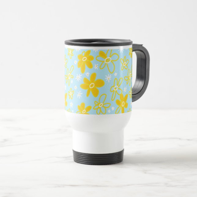 Flower Bouquet Daisy Meadow Sky Yellow White Travel Mug (Front Right)
