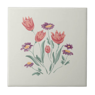 Flower Bouquet Delicate Floral Arrangements Tile