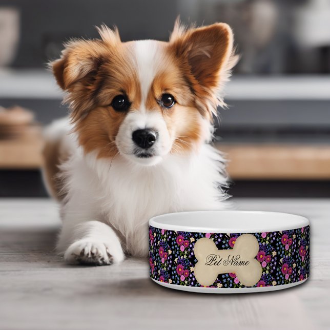 Flower Bouquet Dog or Cat Bowl Black (Creator Uploaded)