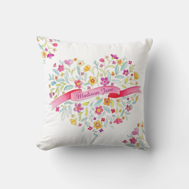 Flower bouquet heart art add your name pillow (Front)