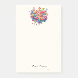 Flower Bouquet in Pink Orange & Blue Boho Post-it Notes