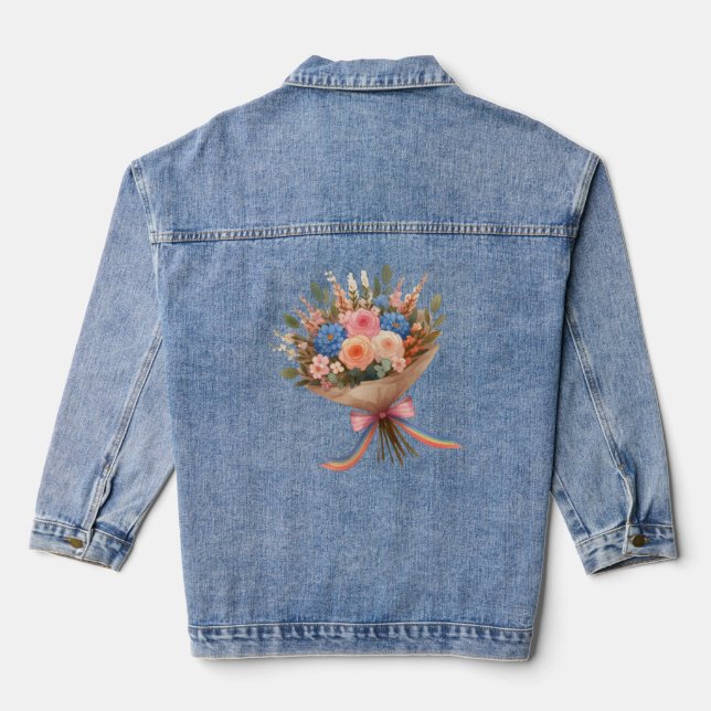 Flower bouquet lgbt denim jacket (Back)